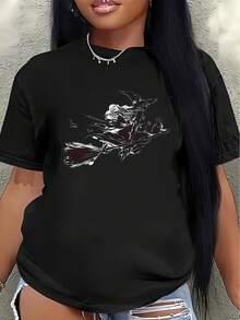 Camiseta de poliéster de manga corta estampada, ligera y duradera, adecuada para uso casual en casa o en restaurantes, cómoda y ajustada para el uso diario.blusa casual mujer - Negro - Ver 1