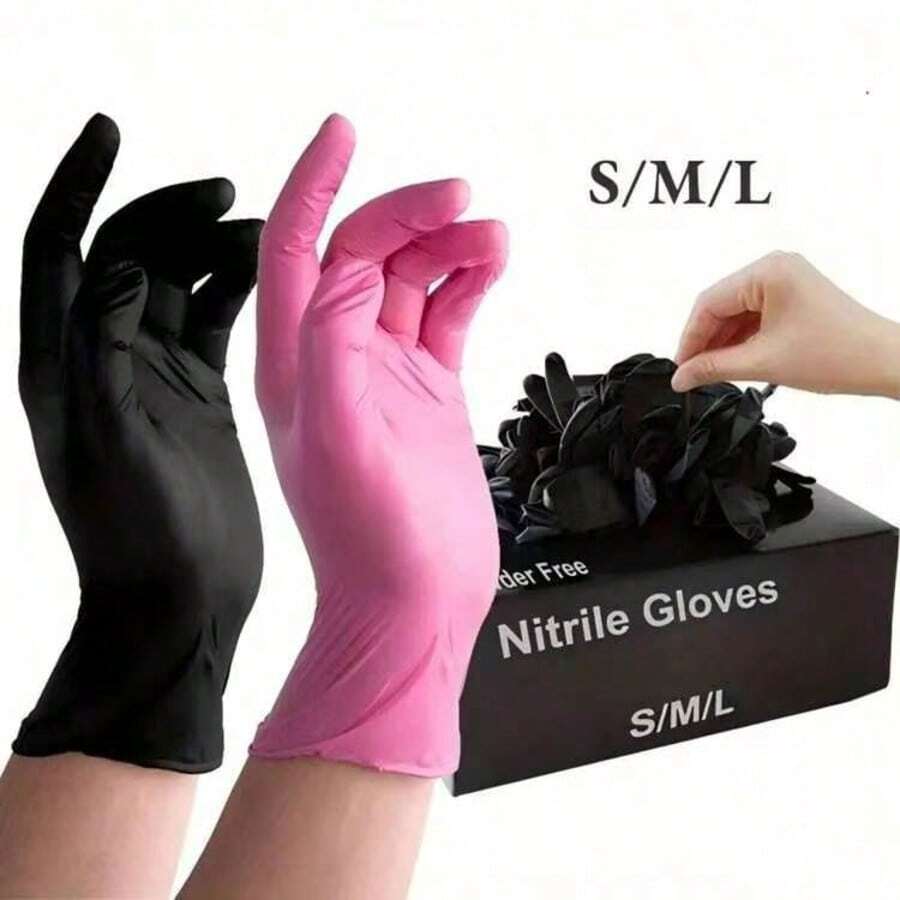 20 chiếc/gói găng tay nitrile dùng một lần - Không chứa latex và bột, thích hợp cho xăm hình, vệ sinh tiệm nail, dụng cụ làm móng, chuẩn bị cho năm học mới, làm móng nghệ thuật (có thể dùng với sticker dán móng). - màu đen - Xem 1