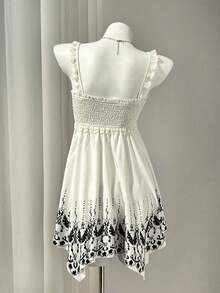Vestido de mujer con estampado floral de teñido anudado y dobladillo asimétrico - Negro - Ver 2