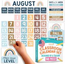 Hadley Designs Classroom Calendar Set Bulletin Board Decorations - Boho School Calendar For Classroom Decor, Kindergarten Preschool Elementary Teacher Must Haves, Homeschool &Amp; Daycare Essentials - ColorC - 查看 1