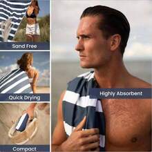 Oversized (180x200cm) Microfiber Beach Towel - Quick Dry Sandproof - Portable Lightweight For Travel - - Oversized Pool Towel .Striped - Dark Blue - 4 - View 5