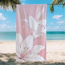 Large Quick-Dry Absorbent Beach Towel With Pink Lily Flower Pattern, Suitable For Men And Women, Swimming Pool, Spa, Travel, Summer Accessory - Multicolor - View 1