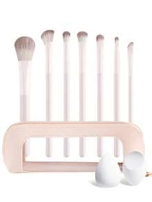 ronshadow Bộ cọ trang điểm 13/10/7 món kèm bông mút và túi đựng trong suốt, bao gồm cọ phấn phủ, cọ má hồng, cọ nền, cọ đắp mặt nạ, cọ tán phấn mắt, cọ chuyển màu, cọ chi tiết, bộ dụng cụ trang điểm toàn mặt dành cho người mới bắt đầu. - Màu be - Xem 14