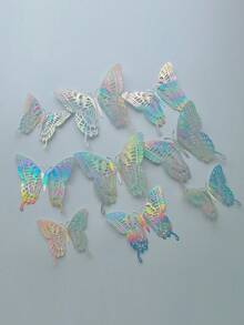 12pcs/Pack Hollow Ombre Pink Butterfly Decorative Stickers, Faux Butterflies For Home Party Wall Decor - Multicolor - View 4
