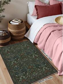 1pc Bohemian Style Paris Garden Printed Carpet, Suitable For Living Room, Bedroom, Dining Room, Dorm, Office And Other Home Decor, Non-Slip Vintage Farmhouse Style Rug - Dark Green - View 4