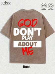 Camiseta Cristiana Vintage Lavada de Talla Grande, con Estampado "God Don't Play About Me", Camiseta con Gráfico de Dios Cristiano, Corte Holgado, 230g de Algodón Puro para Hombre, A - Café integral - Ver 3