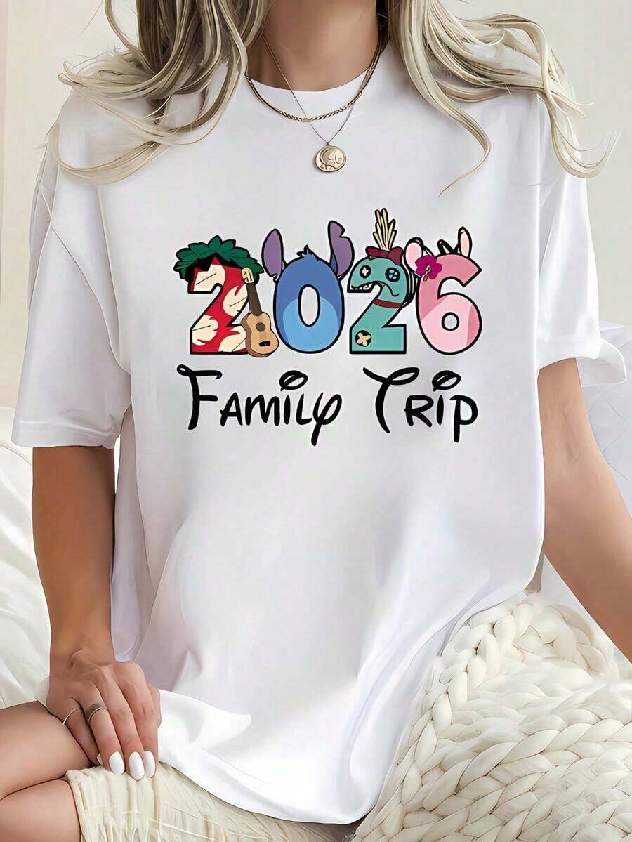 Camiseta casual de manga corta para mujer con divertidos gráficos de dibujos animados y letras, hecha de tela mezclada que ofrece algo de elasticidad, lavable a máquina, diseñada para brindar comodidad durante todo el año con cuello redondo, perfecta para uso diario. - Blanco - Ver 1