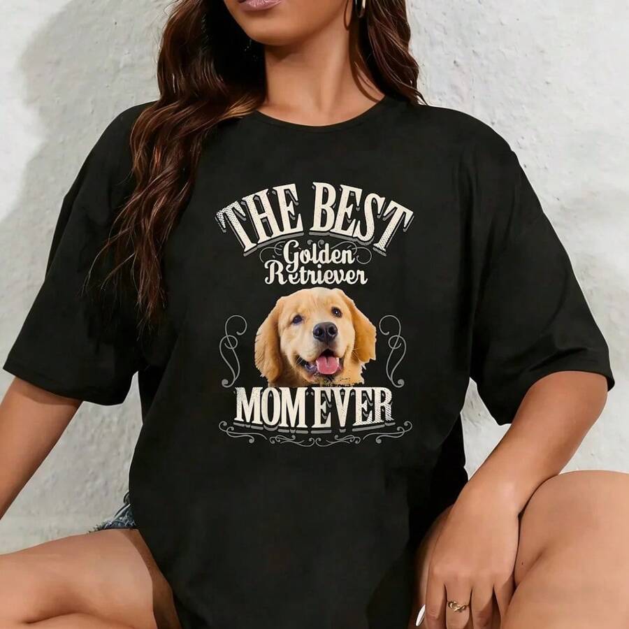 100% Cotton Unisex Best Golden Retriever Mom Ever Funny Dog Lover Gifts Women T-Shirt - Negro - Ver 1