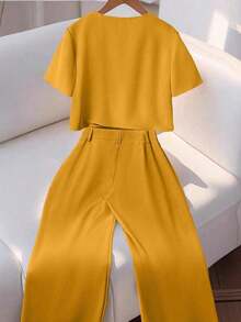 Conjunto de dos piezas para mujer para uso diario - Amarillo - Ver 2