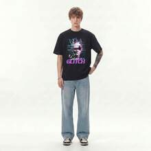 Boy Camiseta Con Estampado Punk De Estilo Urbano Americano, Top De Manga Corta Casual Y Robusto Para Parejas Unisex De Verano. - Negro - Ver 4