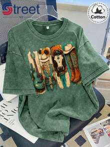 Camisetas Gráficas Estilo Western Americano con Estampado de Guitarra, Botas de Vaquero y Girasol para Mujer, Camiseta Vintage Lavada y Desgastada, Talla Grande, Manga Corta, Hombros Caídos, Cuello Redondo, Estilo Oversize, Cómoda, Moderna y Versátil para el Día a Día.Camiseta Casual Retro Lavada 100% Algodón, Camiseta Vintage Y2K Lavada, Camiseta Unisex de Algodón Lavado para Regalo del Día de la Madre - Blanco - Ver 7