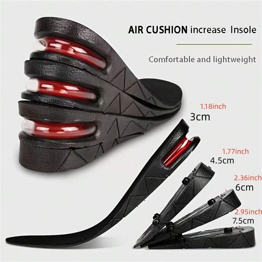 Adjustable Height 1.18/1.77/2.36/2.95 Inch Insoles With Air Cushion Shock Absorption, Full-Length Insoles Can Be Trimmed, Suitable For Daily Wear, Sports, Fitness, Running