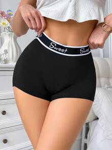 3 Pairs Women Sweet Letter Elastic Waistband Lightweight Breathable Sports Briefs - Multicolor - View 3