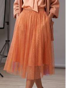 Shiny Tulle Skirt - Orange - View 5