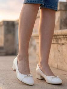 Square Toe Low Heel Fashionable & Comfortable Women's Pumps, PU Leather, Suitable For Commuting, Parties, Weddings, All Seasons - White - View 3
