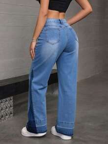 Straight-Leg Denim Jeans With A Wash, Butt-Lifting Effect, Stretchy And Loose Fit, Available In Various Colors - Medium Wash - View 5