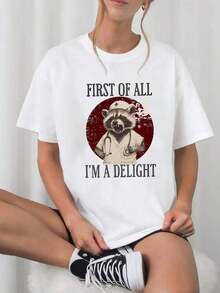 En primer lugar, llevo puesto una agradable camiseta casual de manga corta con cuello redondo y estampado para mujer, perfecta para primavera y verano. Adecuada para primavera, verano y otoño. - Blanco - Ver 7
