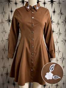 Sunspun Vestido de mujer de manga larga marrón tejido con bordados, otoño/invierno - Multicolor - Ver 8