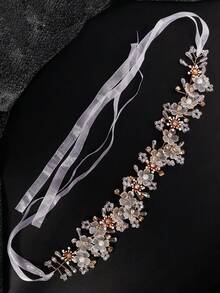 1pc Crystal Flower Diamond Headband, Sweet Headpiece, Women's Party Decoration Hair Accessory - Gold - View 9