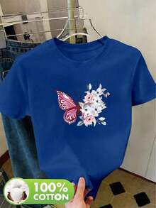 Extrañar2026 Ropa de Mujer para Primavera, Verano y Otoño, 100% Algodón, Moda Deportiva, Cuello Redondo, Manga Corta, Camiseta con Estampado de Letras, Camiseta Estampada.Suitable for spring, summer and autumn - Azul - Ver 7