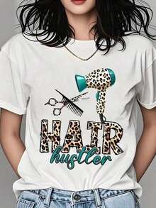 100% Algodón, Camiseta de Estilista de Cabello con Estampado de Leopardo, Secador de Pelo, Tijeras, Peine para Mujeres, Regalo Elegante de Peluquero, Camiseta Divertida de Estilo de Cabello, Perfecta para Estilistas y Entusiastas de la Belleza, Ropa Casual para el Trabajo o Uso Diario 180g suaveSuitable for spring, summer and autumn - Blanco - Ver 7
