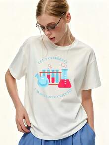 Women's Oversized Short Sleeve T-Shirt - Print: Don't Overreact, I'm A Problem Solver, Loose Fit Crew Neck Top, Casual Style, Suitable As A Mother's Day Gift, Office Wear And Casual Daily Wear - Unisex Cotton Loose Fit Short Sleeve Crew Neck T-Shirt, Vintage Urban Style. - 白色 - 查看 7