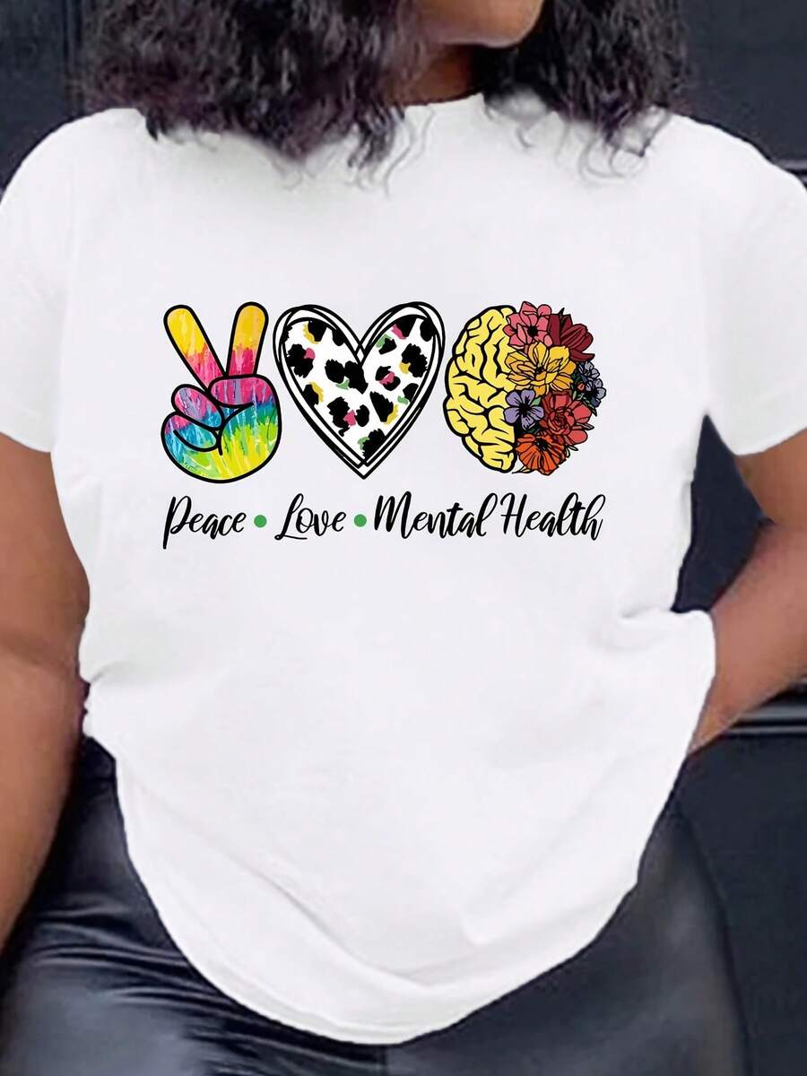 Victory. Estampado de leopardo. Cabeza. Estampado de letras florales. Camiseta casual de manga corta y cuello redondo para mujer - Blanco - Ver 1
