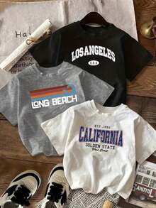 Nuevo conjunto de verano 3 para mujer, camiseta casual de manga corta de una pieza, con diseño de texto personalizado, tela transpirable, corte holgado para primavera y verano, disponible en negro, blanco y gris, lavable a máquina, camiseta linda, versátil para uso diario, corte casual. - Blanco - Ver 9
