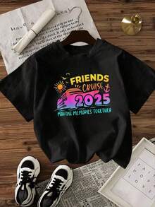 Camiseta de Mujer Friends Cruise Making Memories Together, Opciones en Blanco y Negro, Estampado Gráfico, Camisetas de Verano para Vacaciones, Tops de Verano, Camisetas Gráficas, Conjuntos de Verano, Camisetas Gráficas para Mujer, Tops Cortos para Mujer, Camisetas Vintage de Algodón, Ropa Linda para Mujer, Playera Holgada para Mujer - Negro - Ver 2
