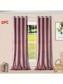 Modern minimalist light filtering curtains, solid color velvet, 1 piece, 140×250cm and other sizes, noise reduction and heat insulation, light transmission privacy, soft drape, curtain table design, suroom - 淡粉19V- - 查看 1
