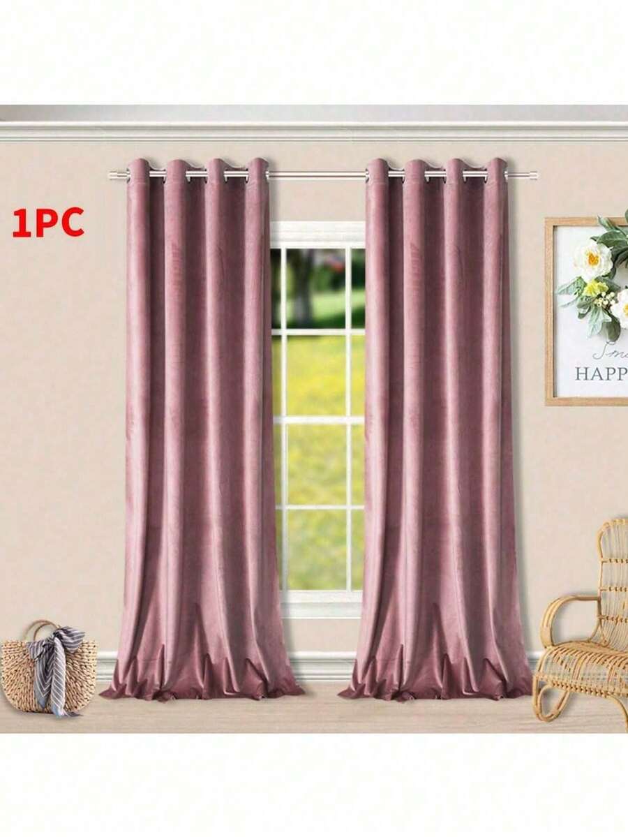 Modern minimalist light filtering curtains, solid color velvet, 1 piece, 140×250cm and other sizes, noise reduction and heat insulation, light transmission privacy, soft drape, curtain table design, suroom - 淡粉19V- - 查看 1