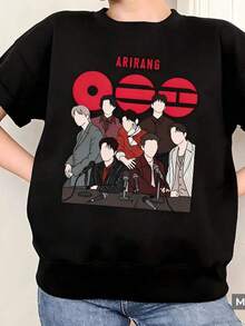 Camiseta Arirang K-Pop Merch - Camiseta del álbum con estampado icónico, cuello redondo, estilo casual, adecuada para usar, lavable a máquina, conjuntos para conciertos y uso diario.vestidos casuales para mujer  playeras de mujer  blusas para mujer  blusas - Negro - Ver 6