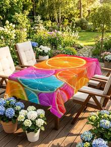 1/2pcs Tablecloth, Rainbow Fruit Slice Pattern, Polyester Material, Square Or Round Shape, Suitable For Kitchen, Dining Room, Coffee Table, Picnic, Camping, Countryside Decor, Tabletop Protection, Holiday Decoration, Vibrant And Fresh Style - Multicolor - View 6