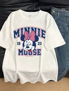 Official Disney Licensed Minnie Mouse Graphic Tee For Girls 4-12 Years | Ultra Comfortable & Super Soft 100% Cotton | Relaxed Fit, Stylish Arch Print With Pink Bow Detail | High-Quality Everyday Wear, Perfect For School Or Play | New Arrival | Express Delivery - trắng - Xem 1