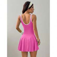 Women'S High-Elasticity Sports Dress With Built-In Bra & Shorts - Sleeveless Twist-Cut Tennis Skirt For Gym, Yoga, Casual Wear - Vibrant Pink, Yoga Apparel, Formfitting Silhouette, Durable Sportswear - Màu Hồng Tươi - Xem 2