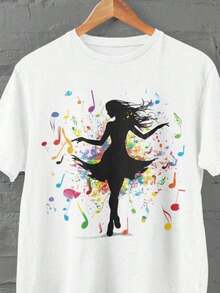 Camiseta Casual con Silueta Artística para Amantes de la Música, Camiseta con Notas Vibrantes, Diseño de Salpicaduras de Color (2) Moda - Blanco - Ver 7
