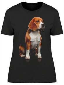 Camiseta para Mujer con Imagen de un Perro Beagle de Raza Pura Sentado - Imagen de Shutterstock, Talla Grande para Mujer - Negro - Ver 1
