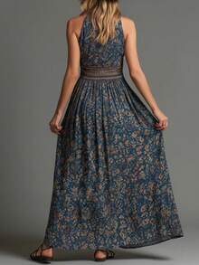 Vestido nuevo de verano para mujer, estilo bohemio, sin mangas, estampado, escote en V profundo, con abertura, diseño favorecedor, fresco, perfecto para vacaciones, playa, festivales y citas - lago azul - Ver 4