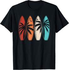Unisex Vintage Tropical Hawaiian T-Shirt With Palm Tree, Surf And Surfboard Design, Retro Gift For Surfers, Summer Tops - Black - View 9