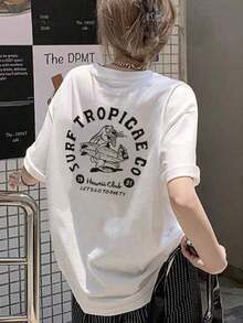 ropa de mujer Camiseta de manga corta estilo japonés para mujer, corte holgado, cuello redondo, informal, con estampado de conejo de dibujos animados americanos, primavera/verano, camisas de mujer blancas - Blanco - Ver 6