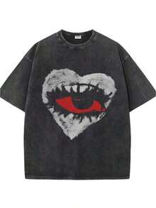 Ropa Y2k para Mujer, Camiseta de Moda con Estampado de Letras en Doble Cara, Camiseta Casual de Estilo Urbano de Verano, Top de Manga Corta con Cuello Redondo y Hombros Caídos, Camiseta de Algodón Puro.Tops de Verano Holgados y Cómodos para Mujer, Estilo Vintage - Blanco - Ver 1