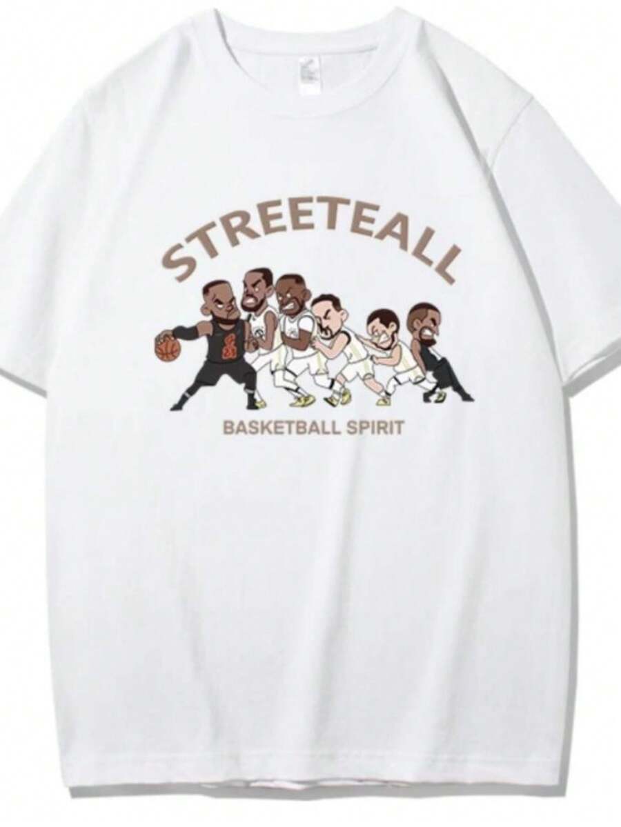 Women's Blouses American Hip-Hop Basketball Star Daily Versatile Casual Unisex Cotton Short-Sleeved T-Shirt - 白色 - 查看 1