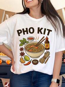 100% Cotton, Women's T-Shirt With Vietnamese Noodle Soup Print, Graphic Tee For Women, Men, Unisex, Casual Streetwear, Fashion Top, Gift Idea For Food Lovers. - 白色 - 查看 6