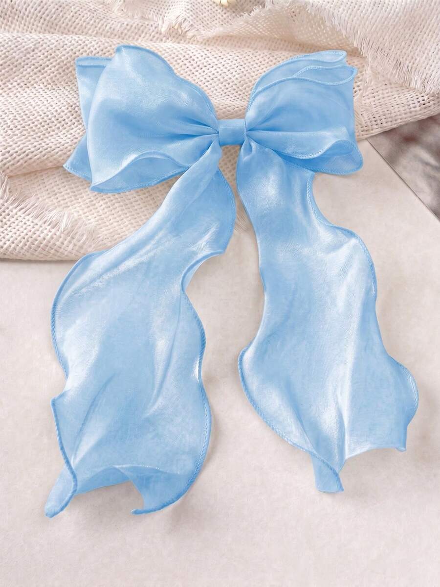 1件大號女款雪紡髮夾,特大號透明雪紡蝴蝶結長尾髮夾,優雅法式復古女用髮飾,適合婚禮、派對及日常佩戴,髮爪髮夾、髮卡 - 淺藍色 - 查看 1