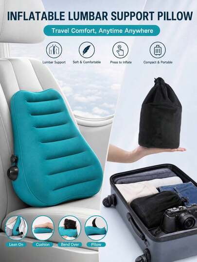 Inflatable Lumbar Support Cushion With Button Mechanism; Lumbar Support Pillow; Ultimate Sleep Assistant For Long-Haul Flights, High-Speed Trains And More; Inflatable Lumbar Support Cushion; Portable Travel Lumbar Support Cushion/Footrest; Inflatable Travel Footrest; Suitable For Airplane, Private Car, Bus, Train And Office; Helps You Sleep On Long-Haul Flights And Provides Comfortable Experience; Comes With Convenient Manual Inflation Pump