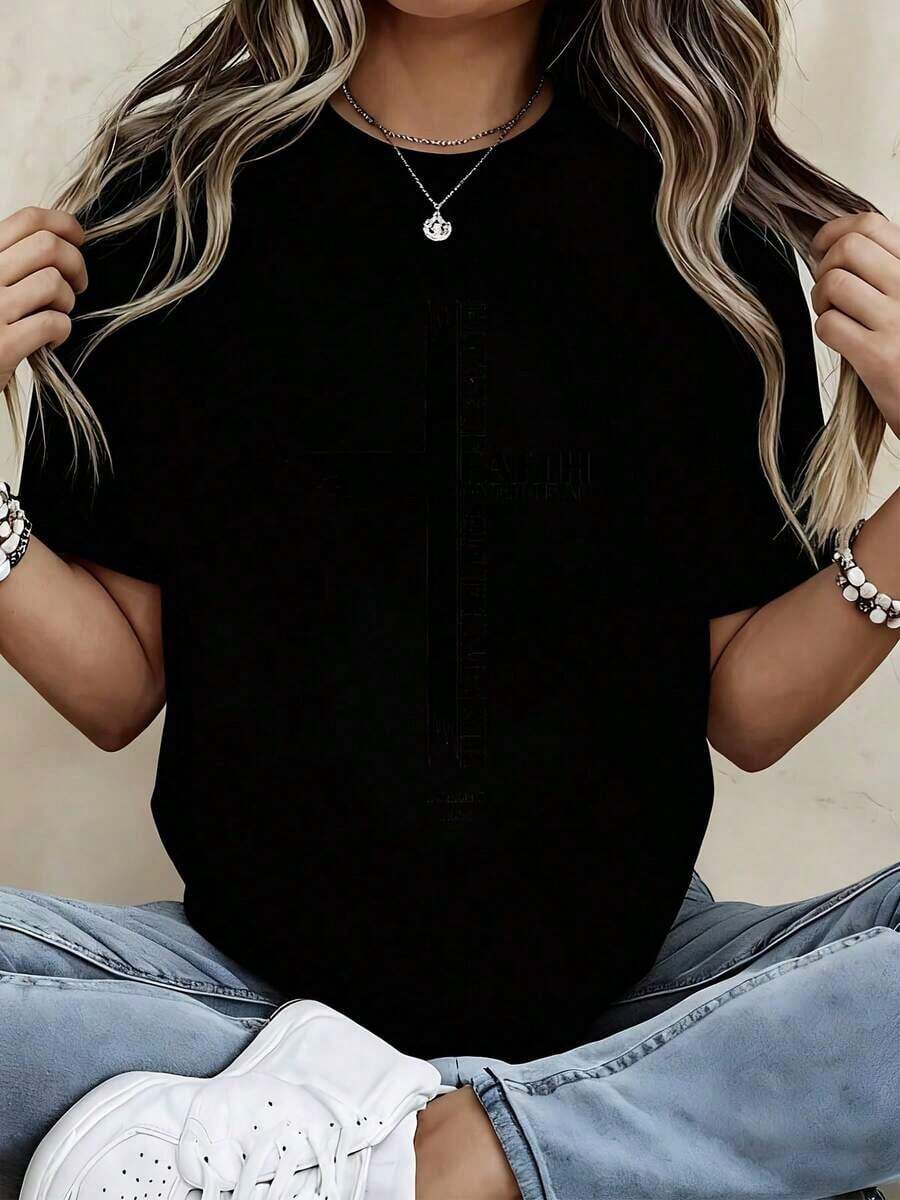 Camiseta con Estampado Love Like Jesus, Ropa Casual para Mujer, Top Cómodo de Corte Holgado, Adecuada para Salidas Diarias y Actividades de Ejercicio Ligeras - Estilo Urbano Vintage, Camiseta Unisex de Algodón, Manga Corta, Cuello Redondo, 100% Algodón - Negro - Ver 1
