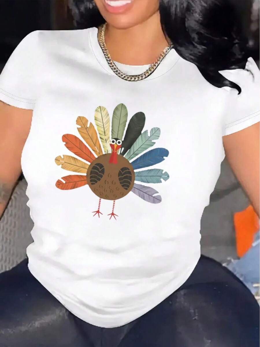 Camiseta Casual de Manga Corta para Mujer, 1 pieza, 100% algodón grueso - Cuello redondo cómodo, top suave y bonito - Blanco - Ver 1