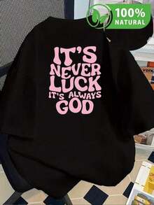 Playera Negra con Frase Motivacional It's Never Luck Always God Diseño Único Algodón Calidad Premium Camiseta Casual Urbana Inspiradora Estilo Streetwear Ideal para Uso Diaro Regalo Perfecto Elección Juvenil  2023 Compra Fácil México - Negro - Ver 8