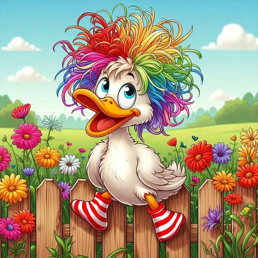 New 5D DIY Diamond Painting Kit - Garden Rainbow Hair Duckling, Acrylic Diamond Art Mosaic Craft, Home Decor For Living Room, Bedroom, Gift For Mom, Frameless