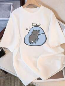 Camiseta de Verano 2025 de Algodón Puro, Holgada, de Cuello Redondo, Versátil, Cómoda, Casual, para Mujer, Juvenil, Moderna, de Manga Corta para Uso Diario - Blanco - Ver 4